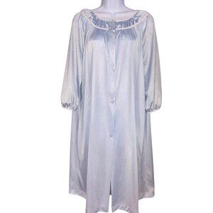 Vintage Lorraine Womens Robe M Blue 3/4 Sleeve Front Button Nylon